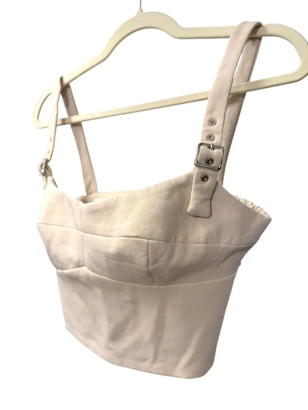 Amanda Uprichard Beige Adjustable Strap Smocked Back Crop Top Size S